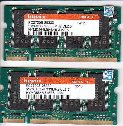 NTB paměť Hynix DDR333,2x512MB